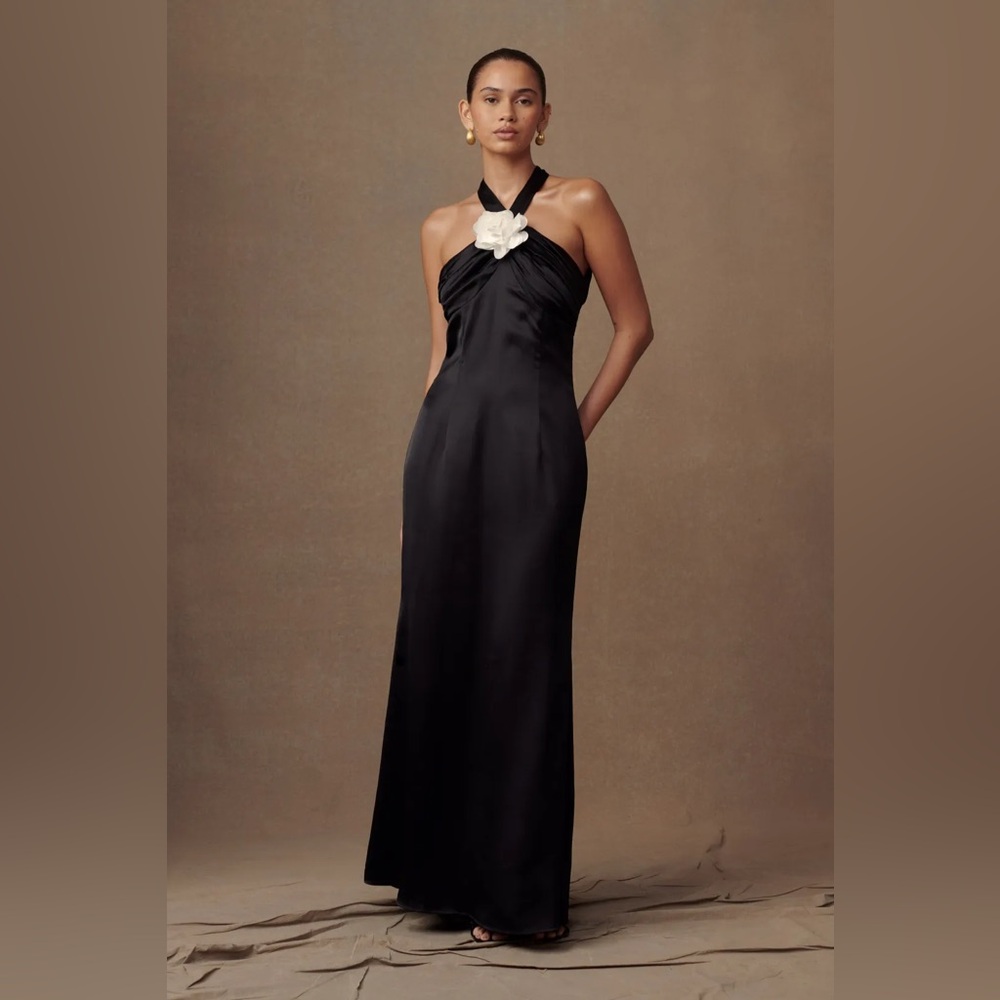 Meshki Black and White Halter Gown Cocktail Dress